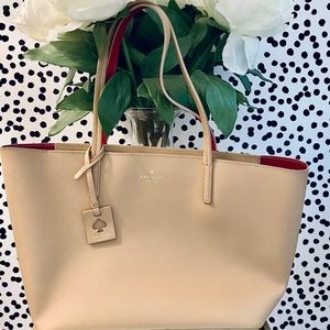 Kate Spade Beige Tote Bag with Red Interior